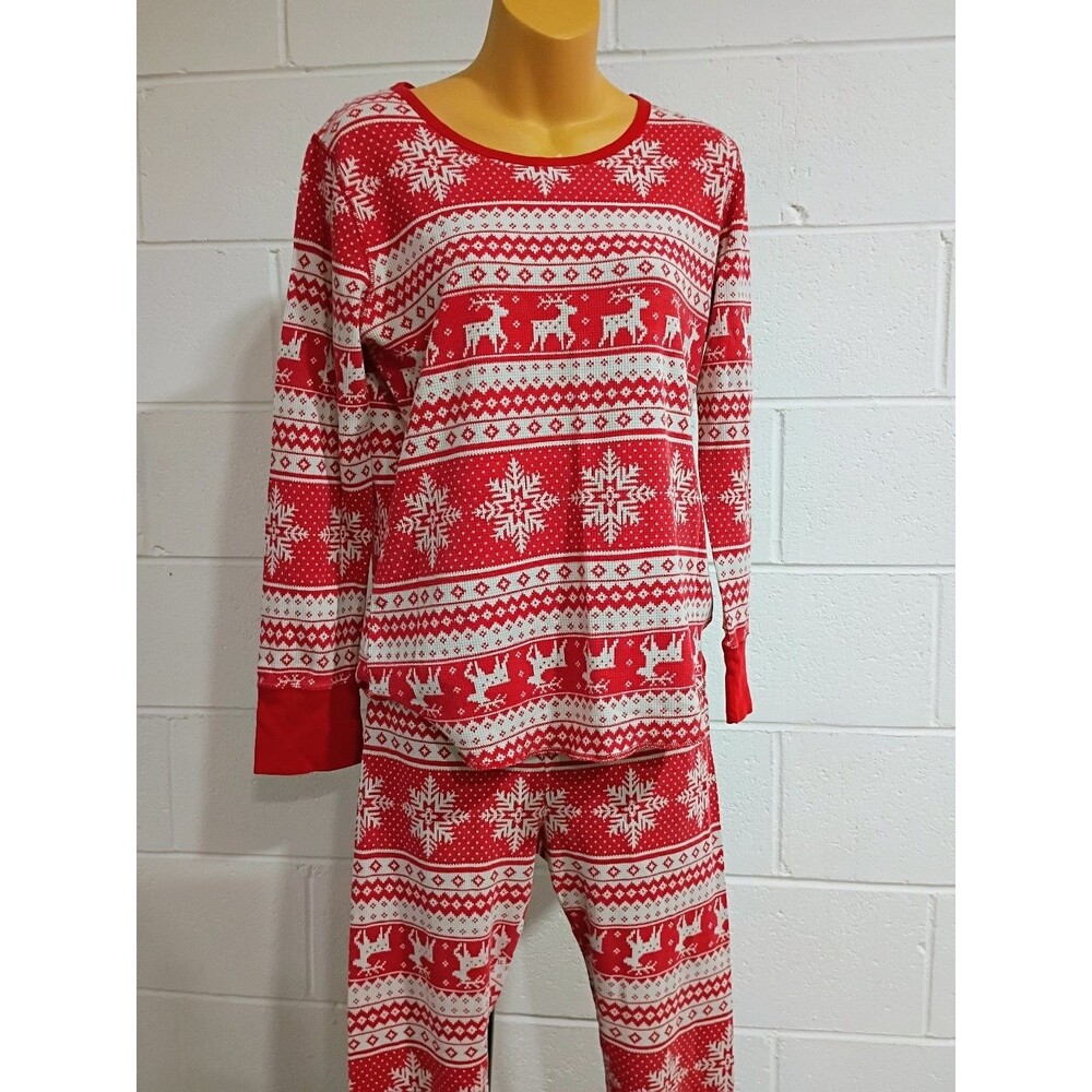 Old Navy Women's Red & White Nordic Fair Isle Reindeer Snowflake Thermal Pajama